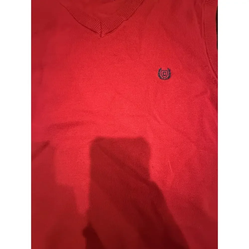 CHAPS Mens M Sweater Vest Red V Neck Embroidered Logo Pullover Preppy Golf